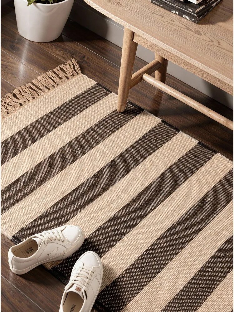 Čierny/krémovobiely obojstranný/ručne tkaný jutový behúň 80x200 cm Playa – Hanse Home