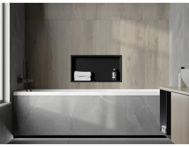 Mexen X-Wall-R, polička na zapustenie na obklad s golierom 60 x 30 cm, čierna matná, 1970603010