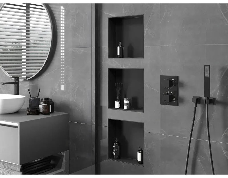 Mexen X-Wall-NR, polička na zapustenie pod obklad bez goliera 30 x 30 cm, čierna matná, 1971303010