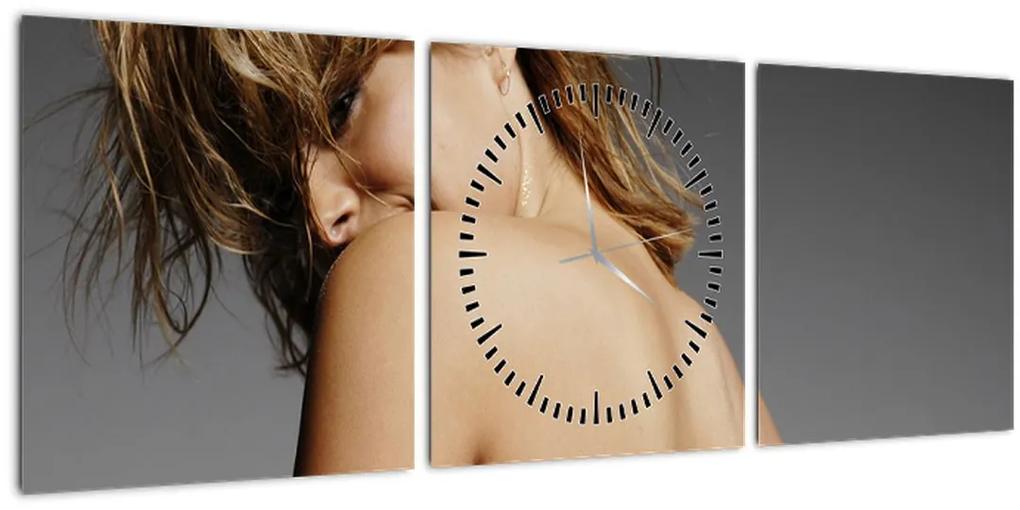 Obraz kúpajúcej sa ženy (s hodinami) (90x30 cm)