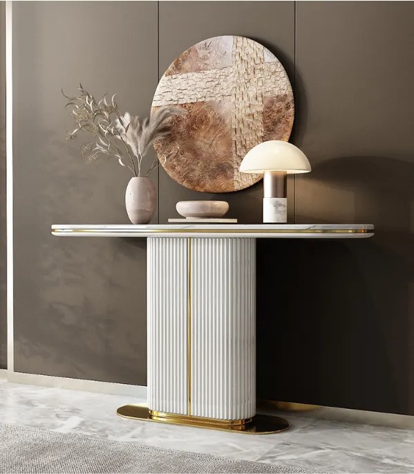 KONZOLA GASTON ZLATÝ PODSTAVEC + BIELA + SYNTETICKÝ MRAMOR