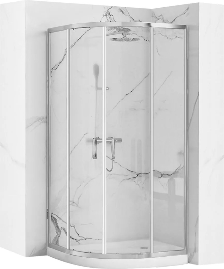 Štvrťkruhový sprchový kút REA LOOK 80x80 cm, chróm/transparent + vanička Look biela