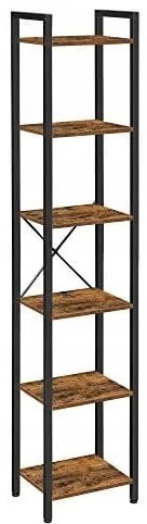 Regál TAYLOR hnedý s čiernou konštrukciou, 6 políc