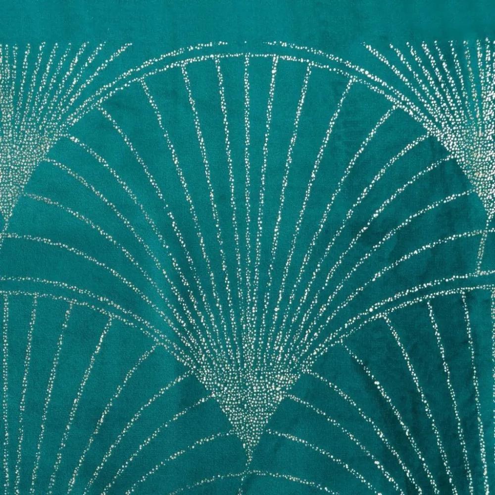 Zamatový stredový obrus s lesklou potlačou tyrkysovej farby Šírka: 35 cm | Dĺžka: 140 cm