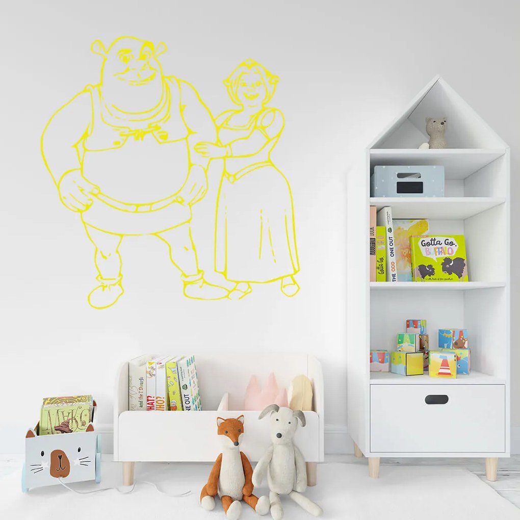 Veselá Stena Samolepka Shrek a Fiona Farba: bílá, Veľkosť: 40 x 42 cm