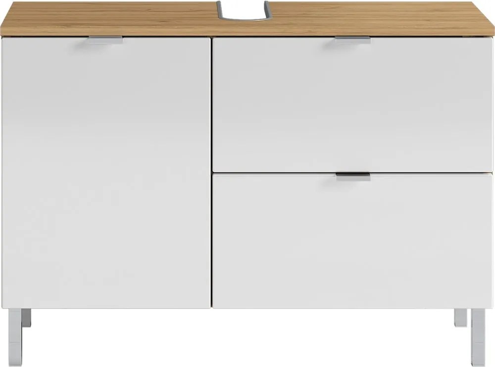 Biela skrinka pod umývadlo s dubovým dekorom Germania Mauresaa, šírka 80 cm