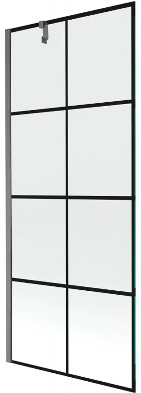 Mexen Next, 1-krídlová vaňová zástena 80 x 150 cm, 6mm číre sklo - čierny vzor, brúsený grafit, 895-080-000-00-77-66