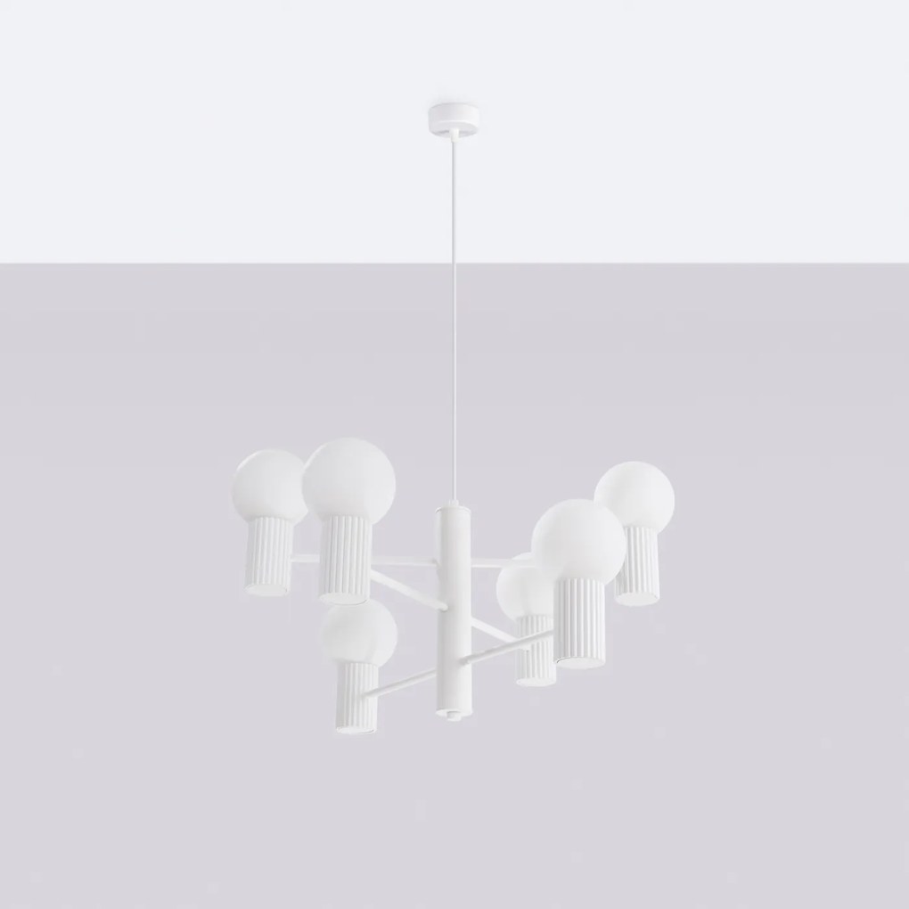 Luster Halo, 6x biele sklenené tienidlo, w