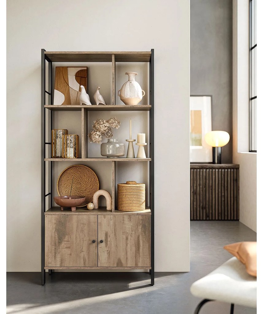 Knižnica VASAGLE priemyselná hnedá/čierna