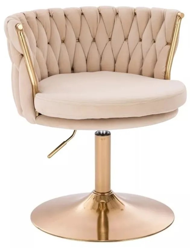 LuxuryForm DESIGN Stolička LYON VELUR na zlatom tanieri - krémová