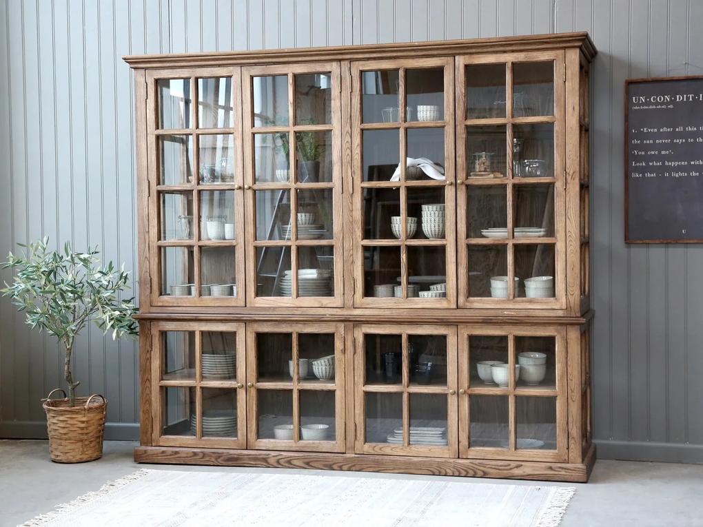 Prírodný antik drevená skriňa / vitrína s policami Frances - 220*55*195cm