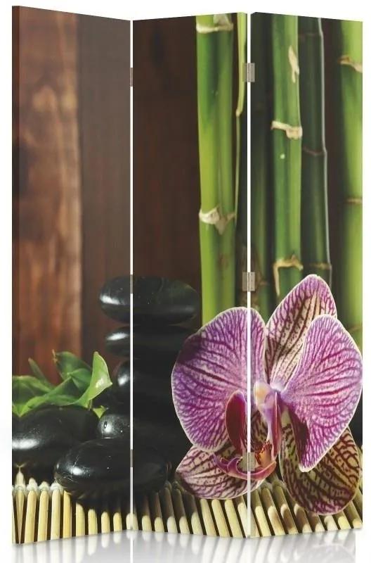 Ozdobný paraván Zen Orchid Bamboo - 110x170 cm, trojdielny, klasický paraván