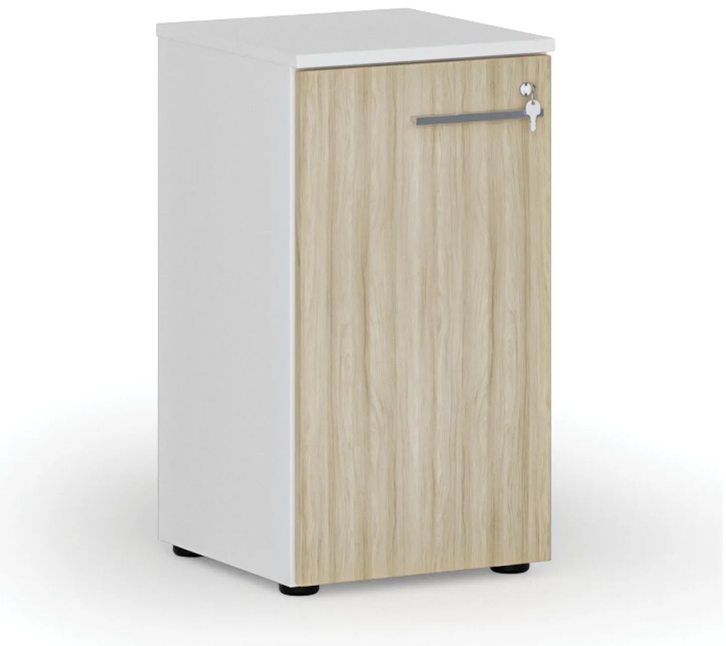 Nízka kancelárska skriňa s dverami PRIMO WHITE, 400 x 420 x 740 mm, biela/dub prírodná