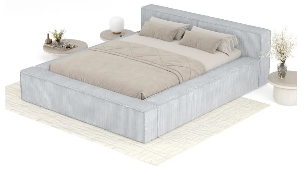 Svetlosivá čalúnená dvojlôžková posteľ s úložným priestorom s roštom 160x200 cm Voliera – Maison de Rêve