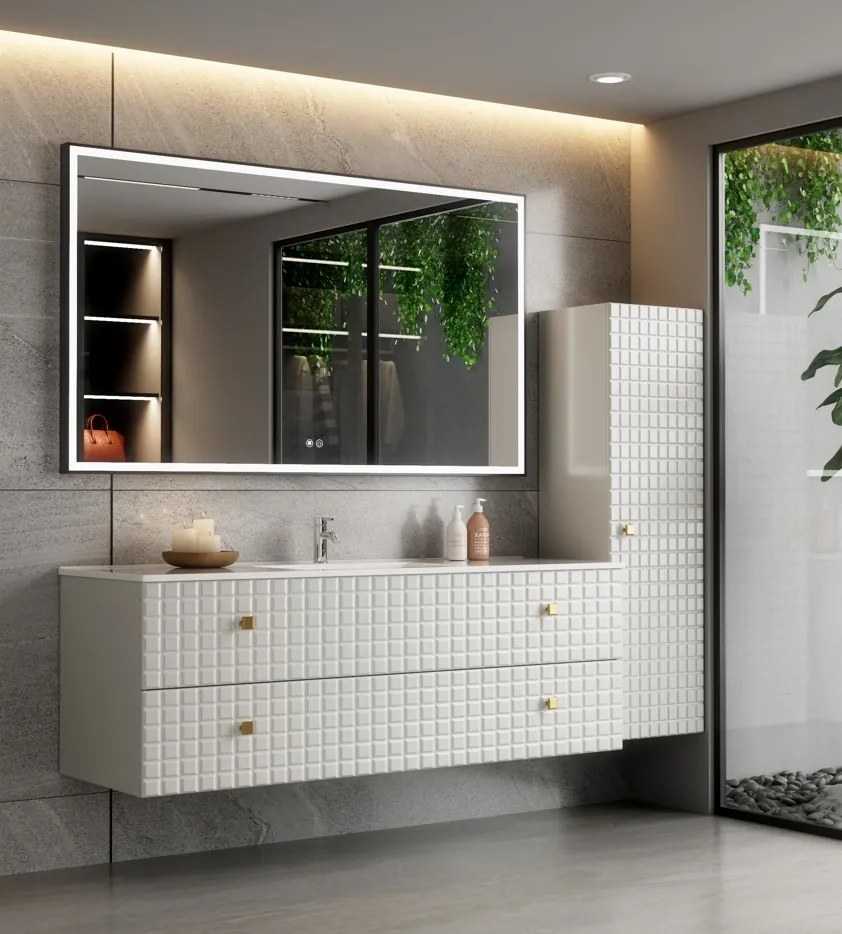 Erga Samira, LED zrkadlo 140x80cm v čiernom ráme, 3335 lm, 3 farby svetla, predné osvetlenie, ERG-V01-SAMIRA-1480-BK