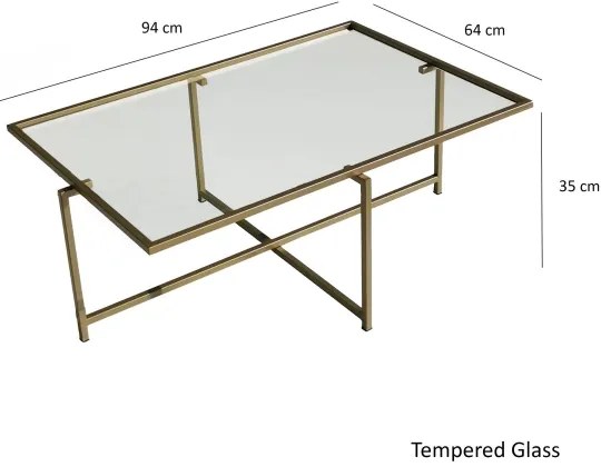Konferenčný stolík SLNKO 35x94 cm zlatá/číra