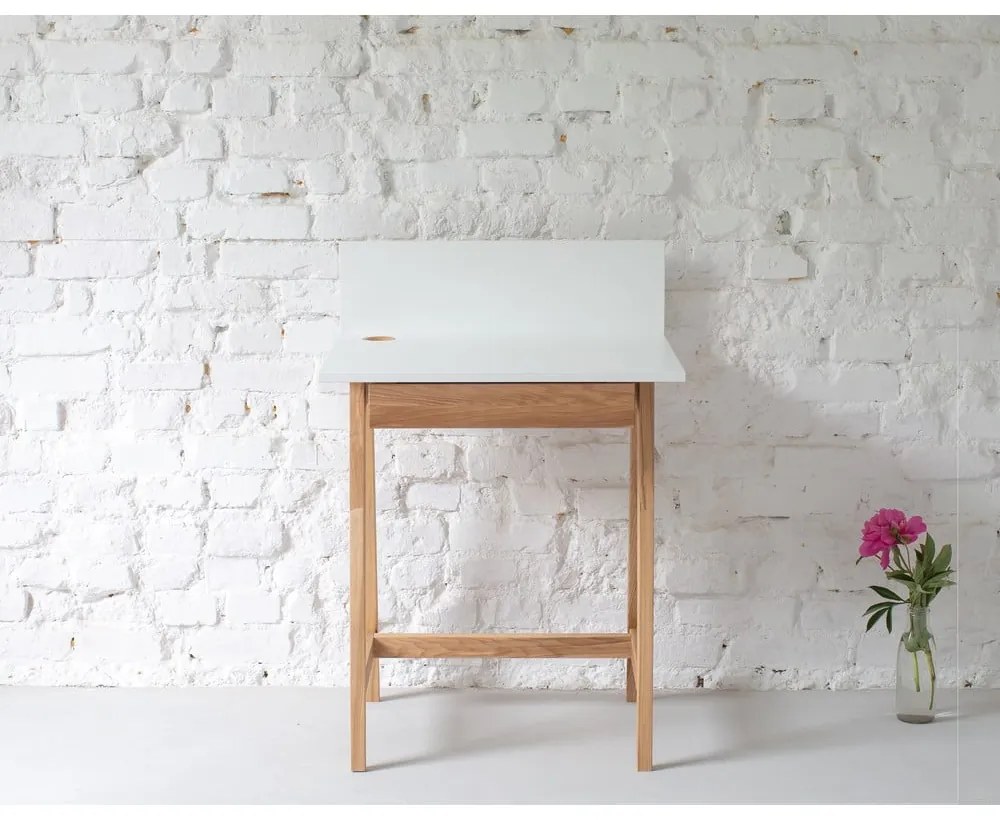 Biely písací stôl s podnožím z jaseňového dreva Ragaba Luka, dĺžka 65 cm