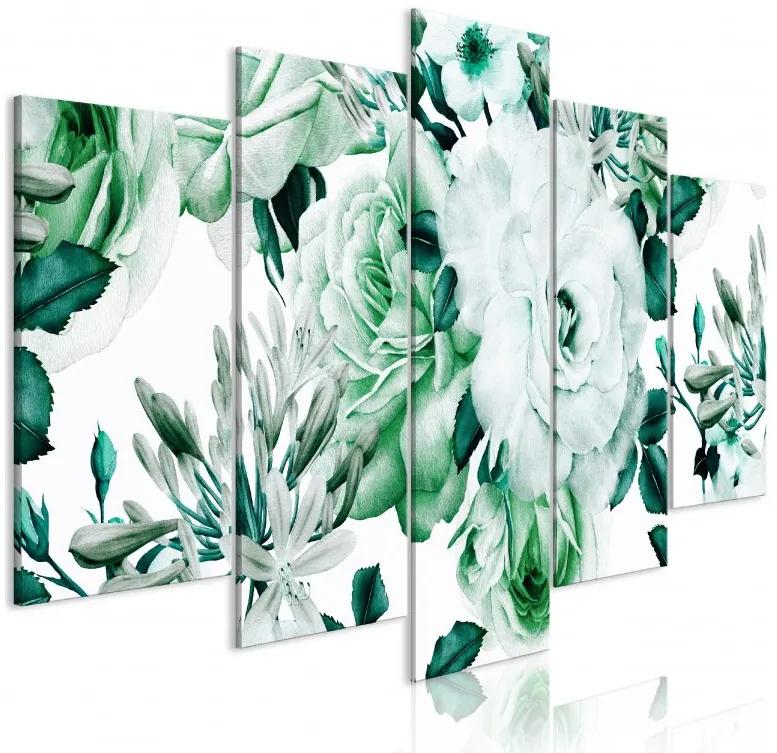 Artgeist Obraz - Rose Composition (5 Parts) Wide Green Veľkosť: 200x100, Verzia: Premium Print