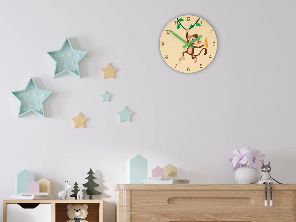 Dětské nástěnné hodiny Ami Opice 30 cm vícebarevné