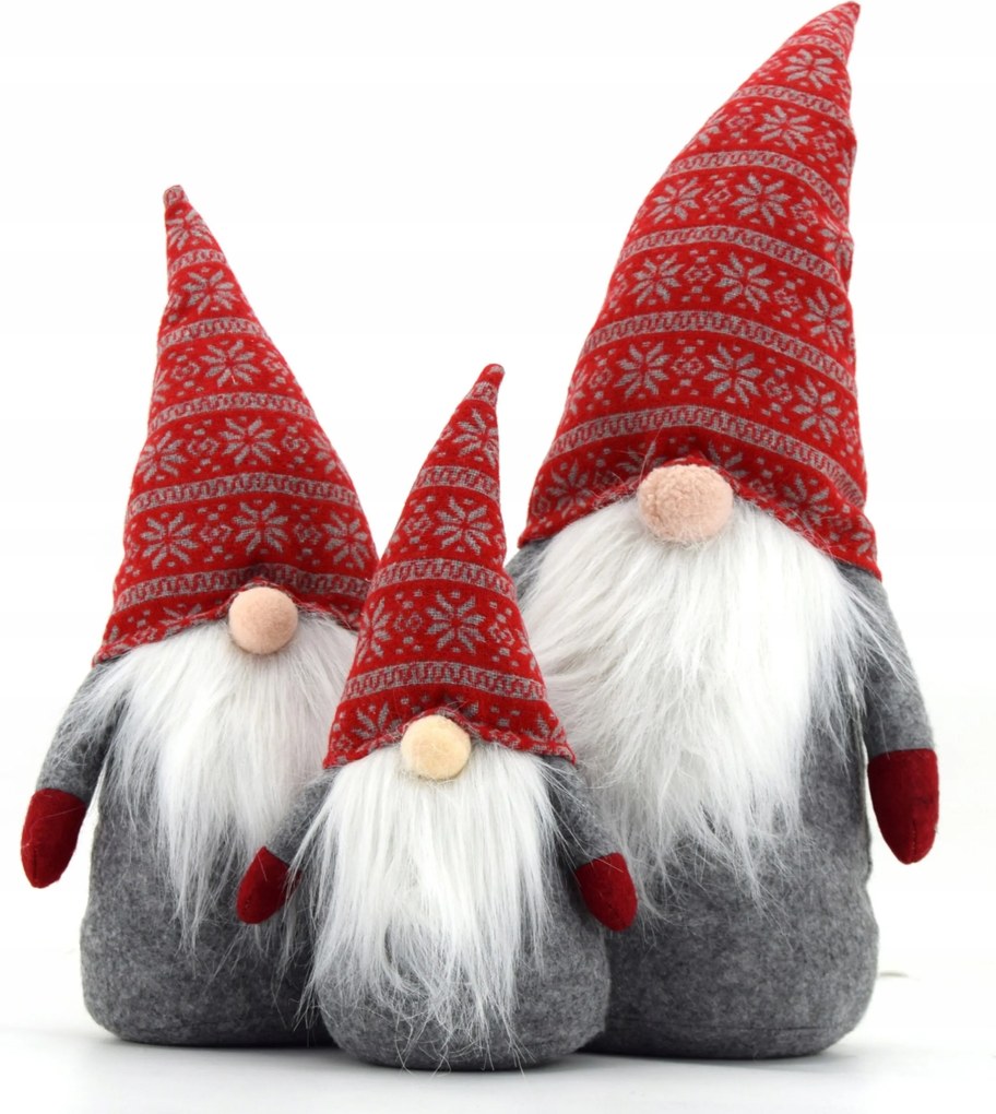 Vianočný škriatok elf 019 - 50 cm červený/šedý