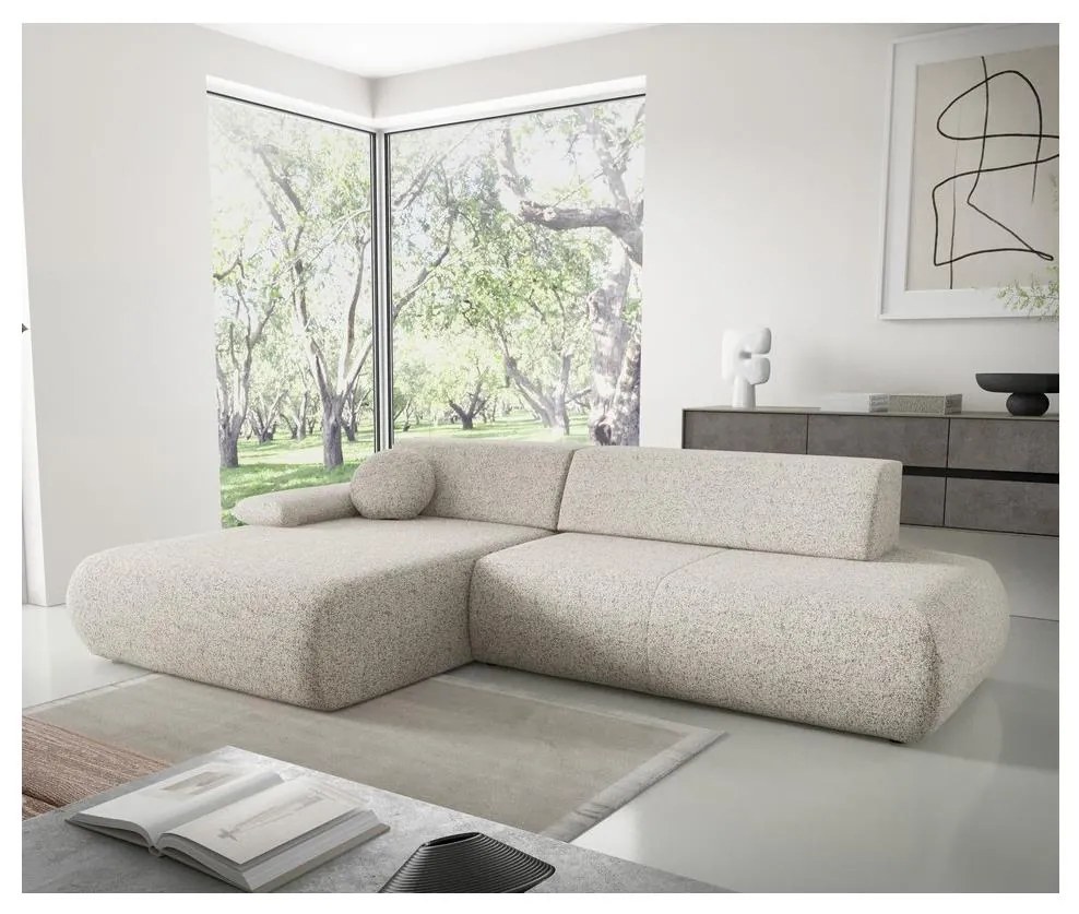 Rohová rozkladacia sedacia súprava s úložným priestorom v tvare L PRATO ľavá béžová