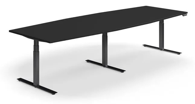 Nastaviteľný rokovací stôl QBUS, oválny, 3200x1200 mm, čierny rám, čierna