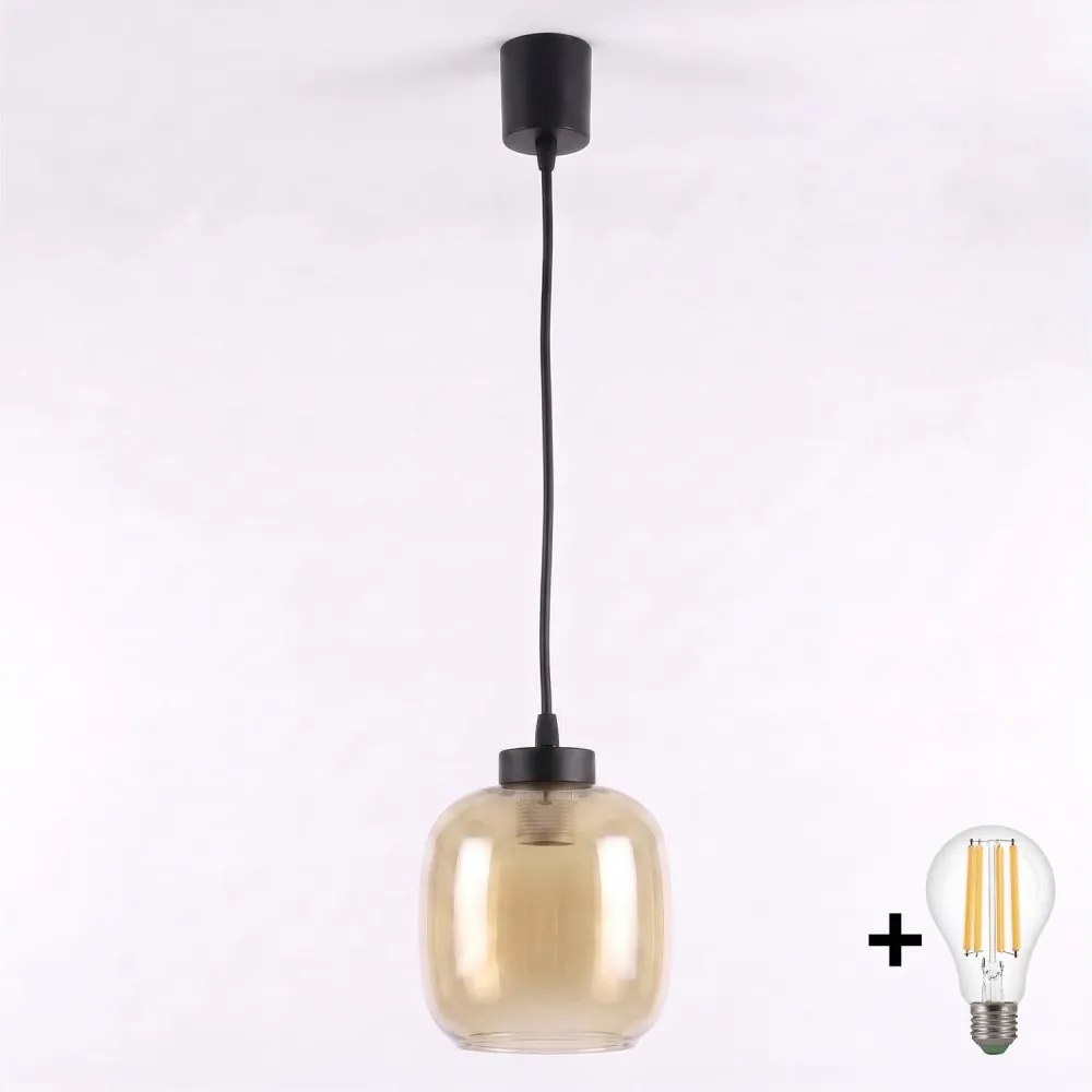 BRILAGI - LED luster na lanku R GLASS 1xE27/60W/230V pr. 14 cm čierna/dymová hnedá