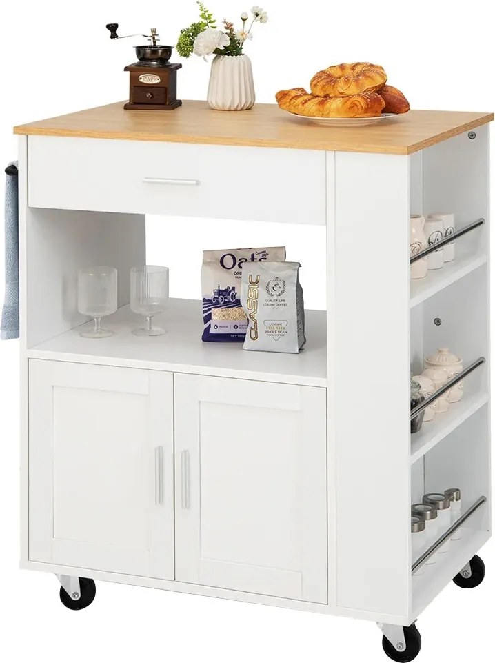 Kolesový servírovací vozík s 3 držiakmi na korenie na boku