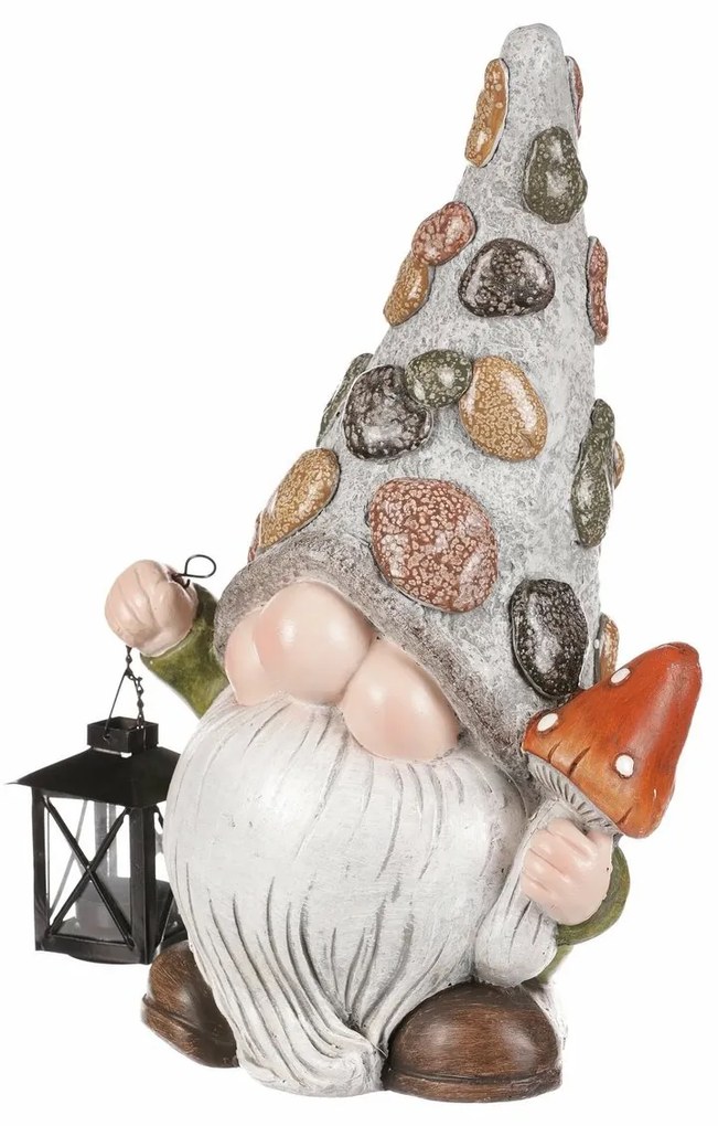 Záhradný škriatok/trpaslík s lampášom, 29 x 41 x 17 cm, MgO