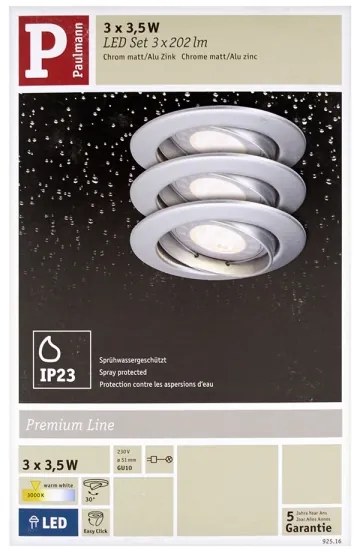 Paulmann 92516 - SADA 3x LED GU10/3,5W kúpeľňové podhľadové svietidlo 230V