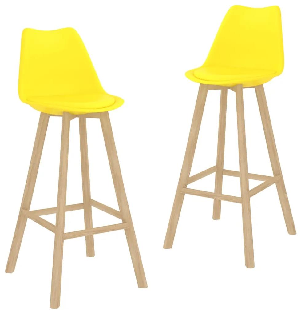 Barové stoličky 2 ks žlté PP a masívne bukové drevo