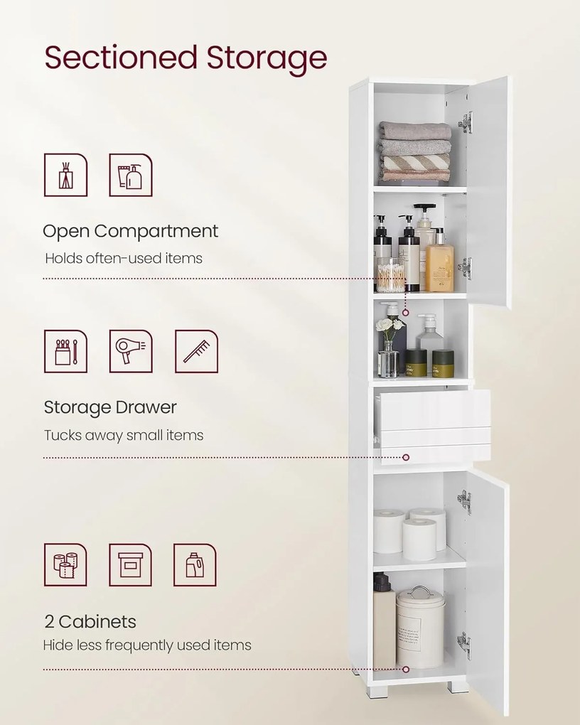 Kúpeľňová skrinka, Kúpeľňový nábytok s jednou zásuvkou, biela farba