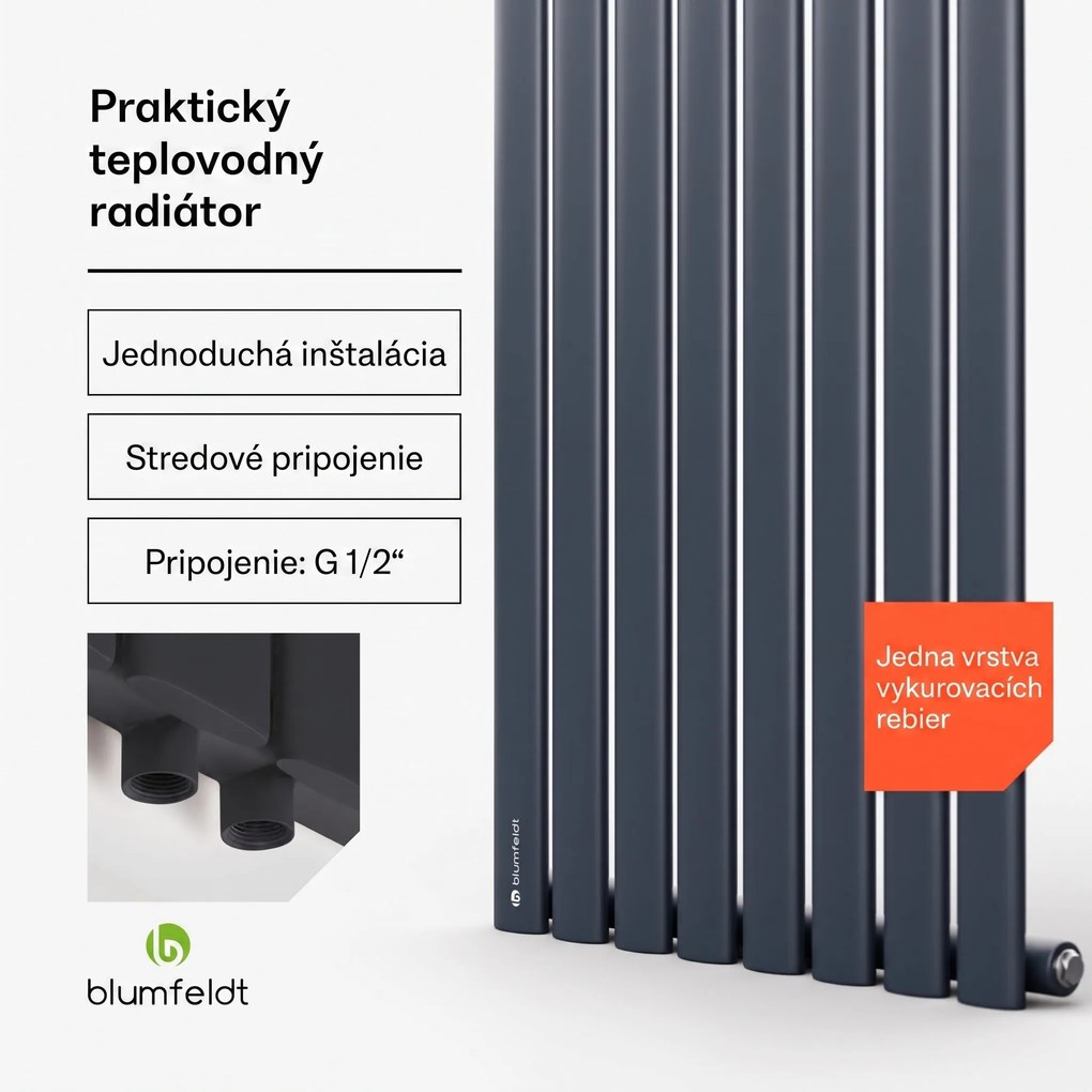 Blumfeldt Tallheo, 47 x 160, radiátor, rúrkový radiátor, 728 W, teplá voda, 1/2