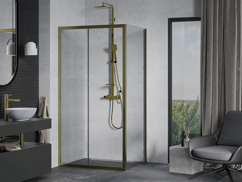 Mexen Apia sprchovací kút s posuvnými dverami 135 (dvere) x 70 (stena) cm, 5mm číre sklo, zlatý profil, 840-135-070-50-00
