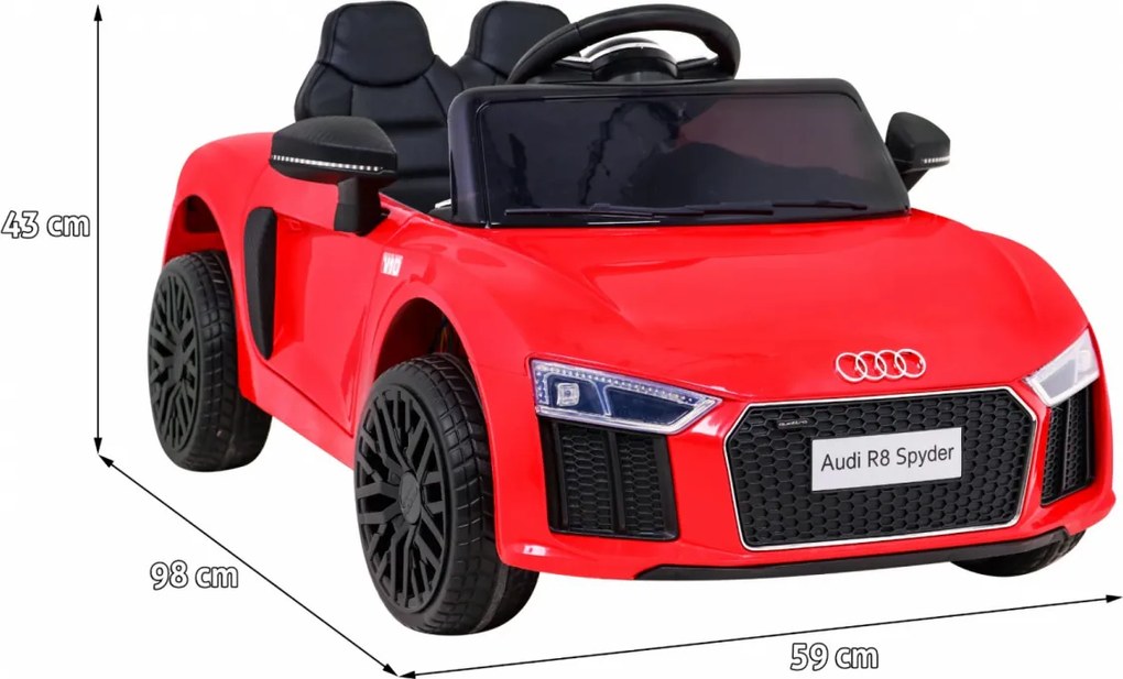 Ramiz Audi R8 na batérie pre deti Červená + diaľkové ovládanie + EVA + pomalý štart + MP3 LED