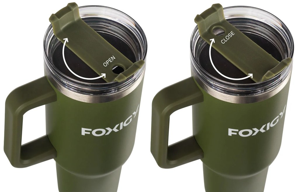 Foxigy Termohrnček do auta so slamkou 1200 ml Army green
