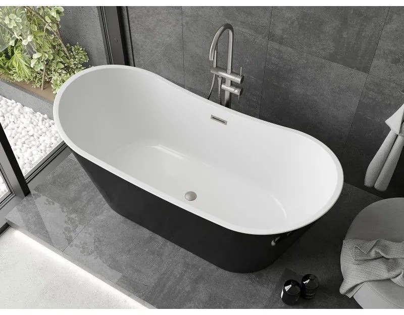 Mexen Montana, voľne stojaca vaňa 180 x 80 cm, biela-čierna, brúsená oceľ prepad, 52011808075-97