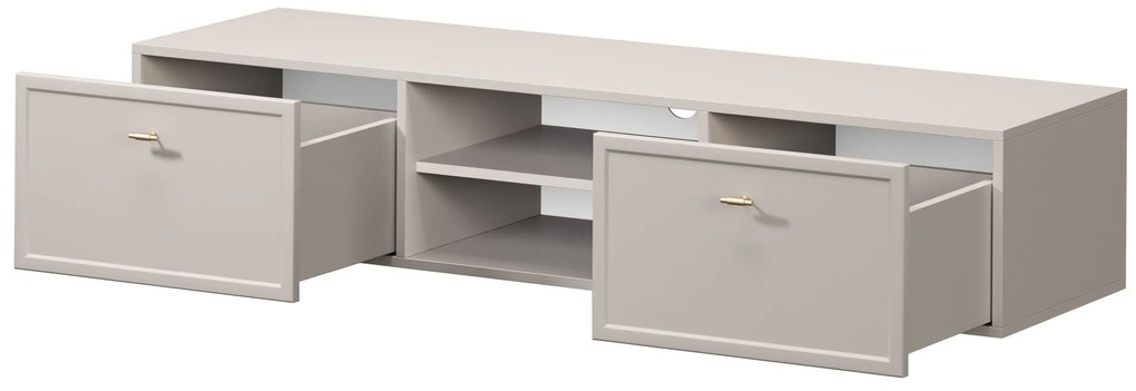 Závesný TV stolík Lorini 150 cm – kašmírová / zlaté úchytky T