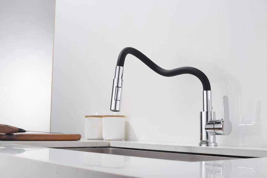 Gamma Flex 4000, stojanková drezová batéria s flexibilným ramenom, 2-funkčný výtok, čierna-chróm, GMA-BFX-4000CH