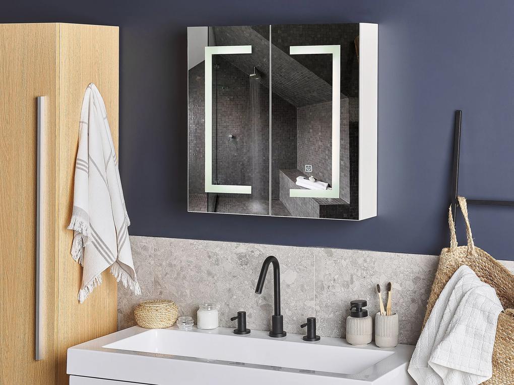 Kúpeľňová zrkadlová skrinka na stenu s LED osvetlením 60 x 60 cm biela MAZARREDO Beliani