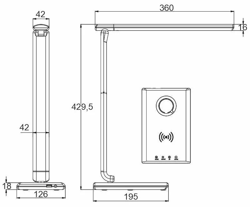 LED lampička MEGGIE čierna stmievateľná s bezdrôtovým nabíjaním a USB 8W