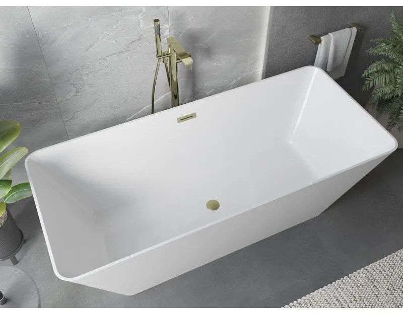 Mexen Velo Slim, voľne stojaca vaňa 170 × 75 cm, biela lesklá, zlatý matný prepad, 52811707500-55