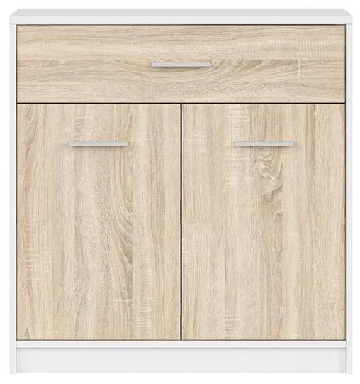 Komoda BRW Nepo Plus 5 (biela + dub sonoma) . Akcia -30%. Vlastná spoľahlivá doprava až k Vám domov. 1098290