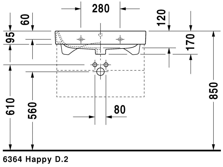 Duravit Happy D.2 - Umývadlo do nábytku s prepadom 650x505 mm, otvor pre batériu, biela 2318650000
