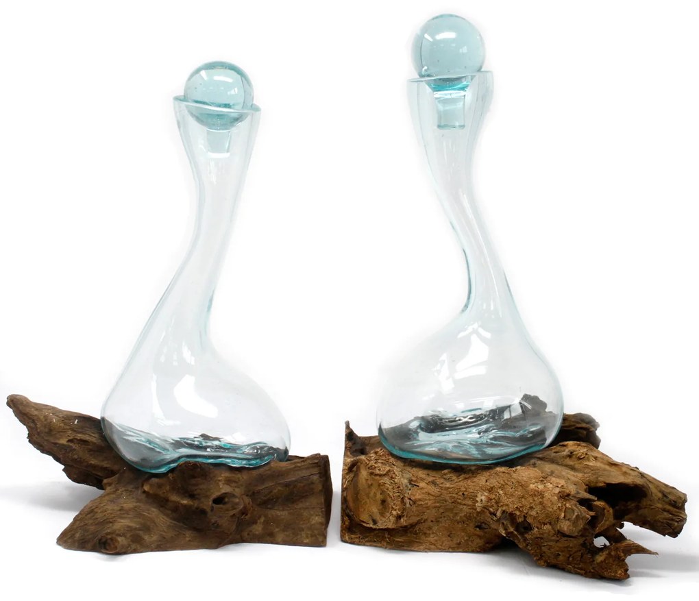 Roztavené sklo na dreve - Karafa na víno