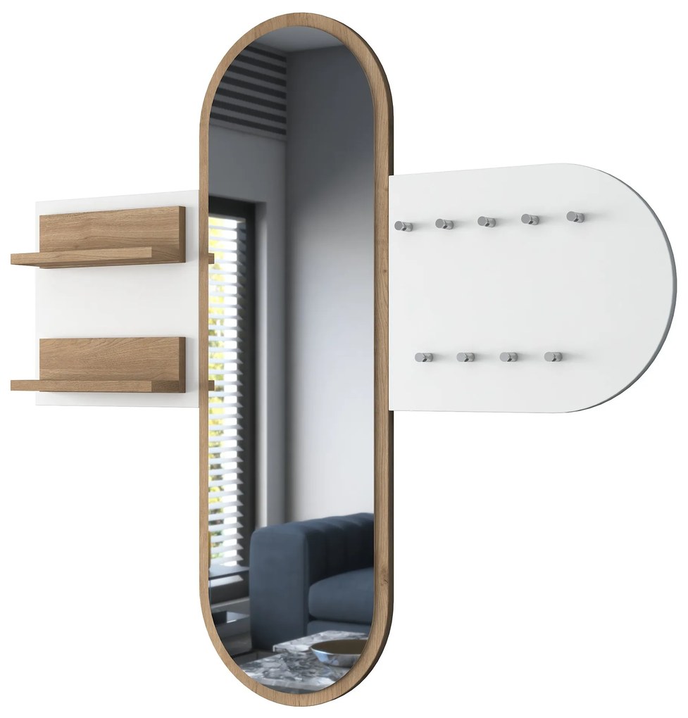 Predsieňová zostava Pixie 3 (Biela + Orech) (so zrkadlom). Akcia -19%. Vlastná spoľahlivá doprava až k Vám domov. 1073322