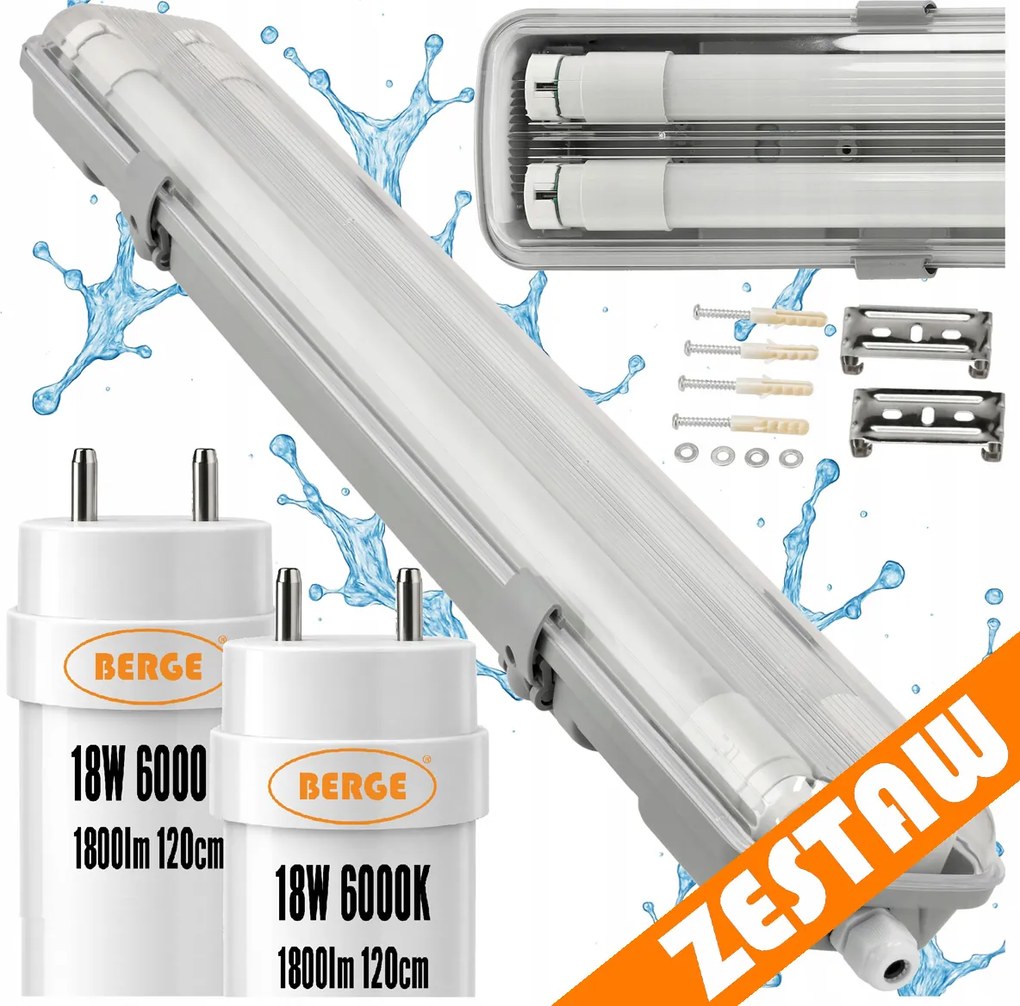 SADA Hermetické svietidlo 120cm 36W 3600lm 6000K+ 2x LED trubice Vodotesné