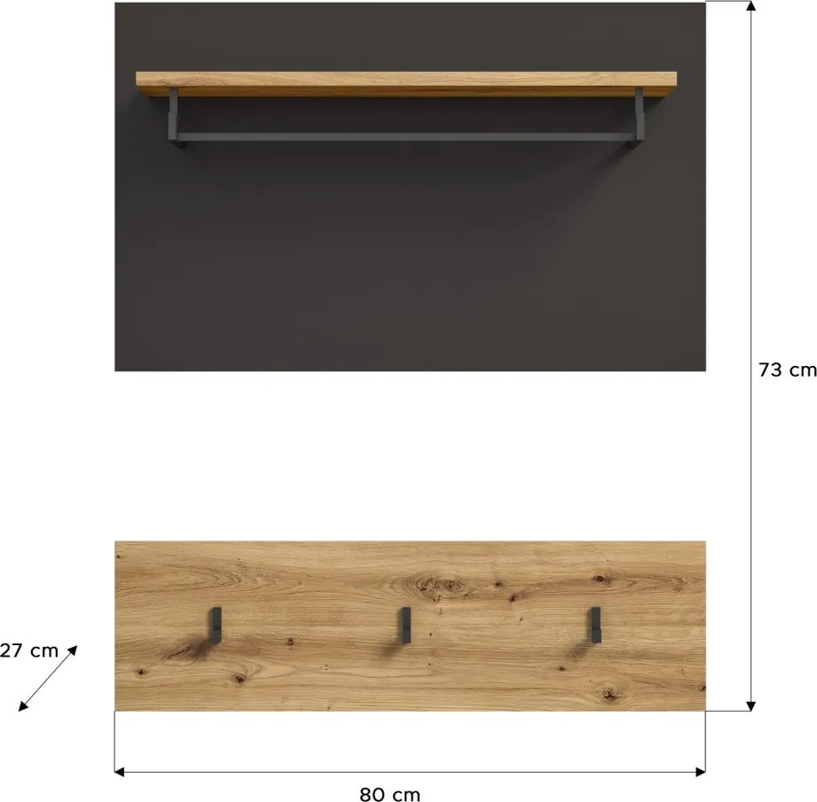 Dvojdielny šatníkový panel Cano, 80 cm, šedá/dub artisan