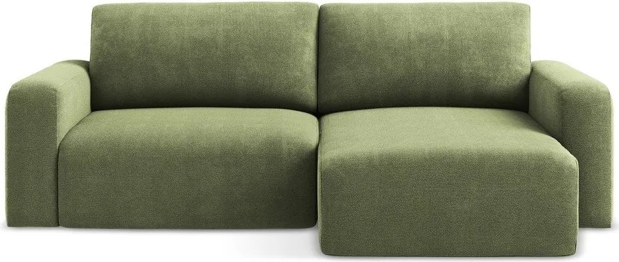 Zelená ženilková rozkladacia/s úložným priestorom rohová pohovka (pravý roh/s leňoškou) Kona – Makamii