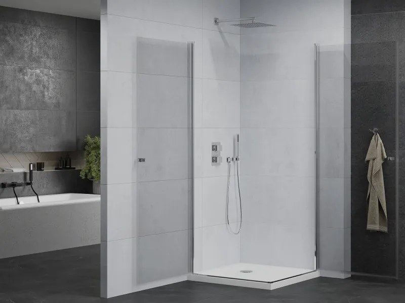 Mexen Pretoria Duo, sprchovací kút s 2-krídlovými dverami 70 (dvere) x 70 (dvere) cm, 6mm číre sklo, chrómový profil + slim sprchová vanička 5cm biela, 852-070-070-01-02-4010